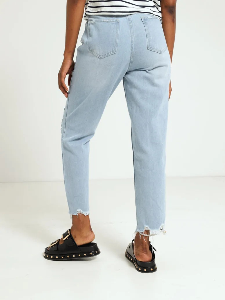 Ripped Hem Mom Jean - Salty Light Wash