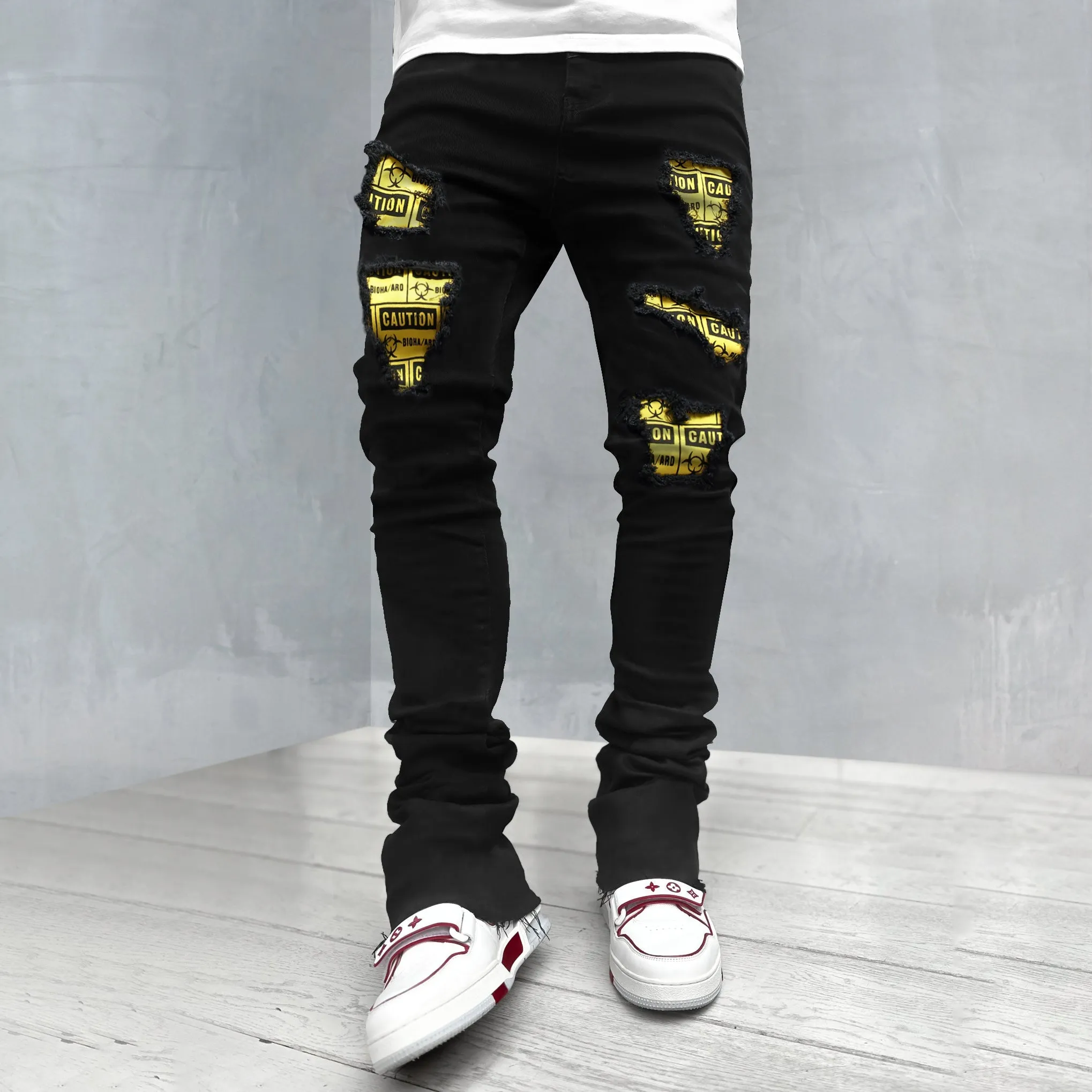 Ripped Slim Fit Patch Print Lounge Jeans