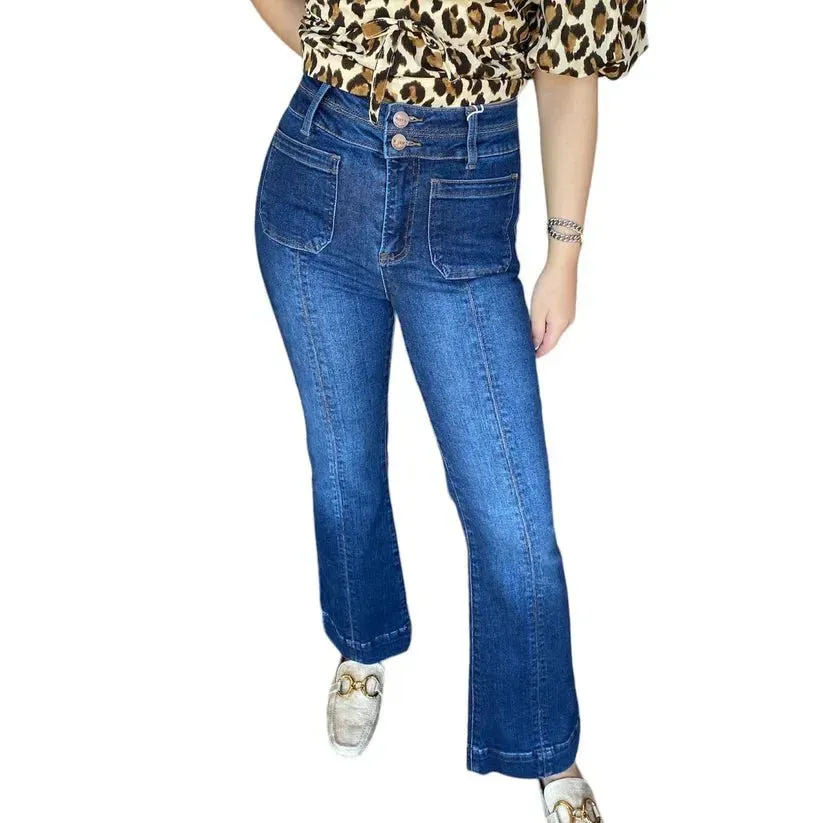 RISEN Double Waistband High Rise Bootcut Jeans