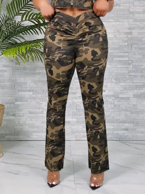 RJH9732P - V-CUT RUCHED FLARE LEG PANTS