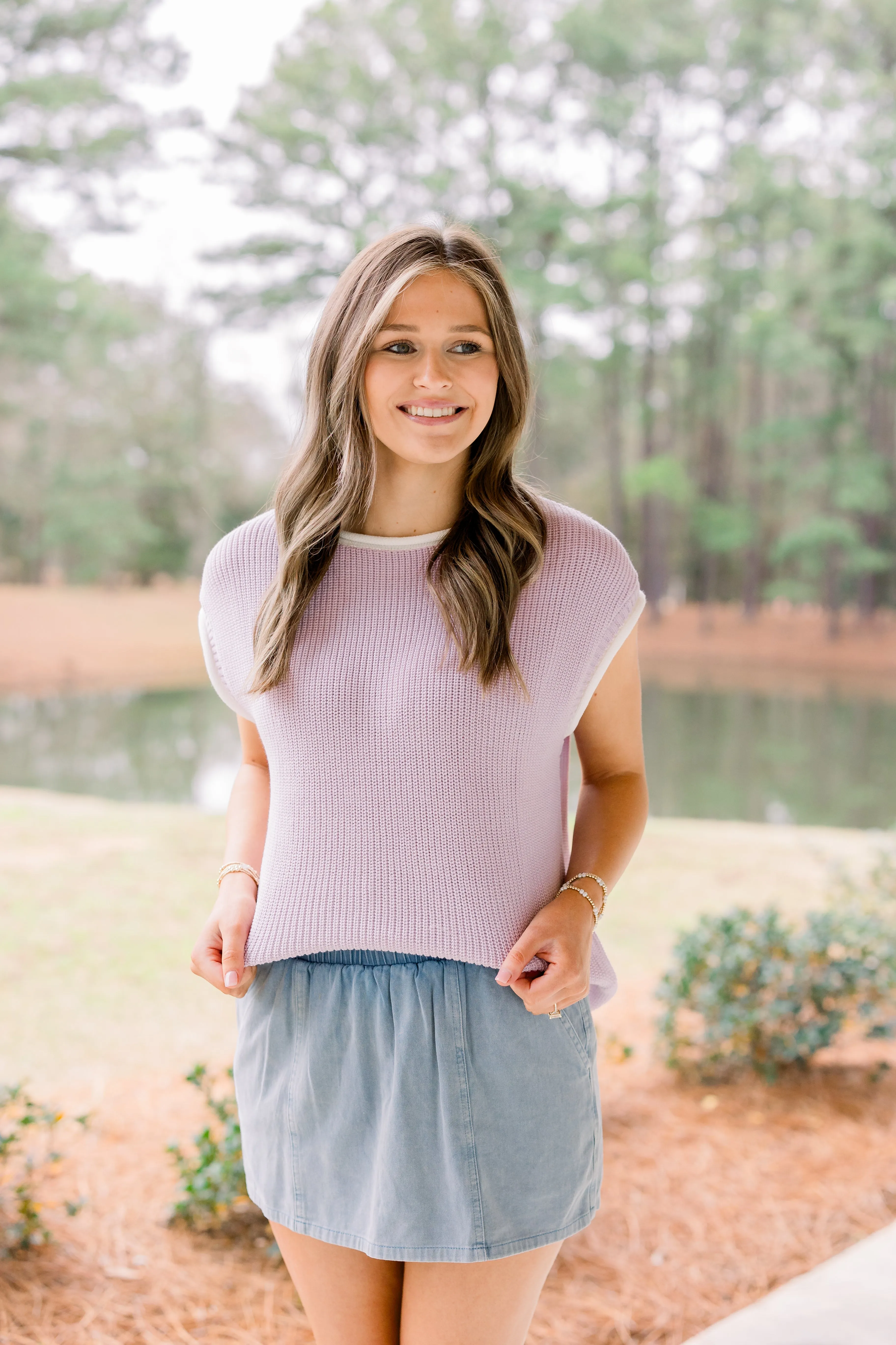 Rolled Edge Knitted Sweater Vest (Lavender)