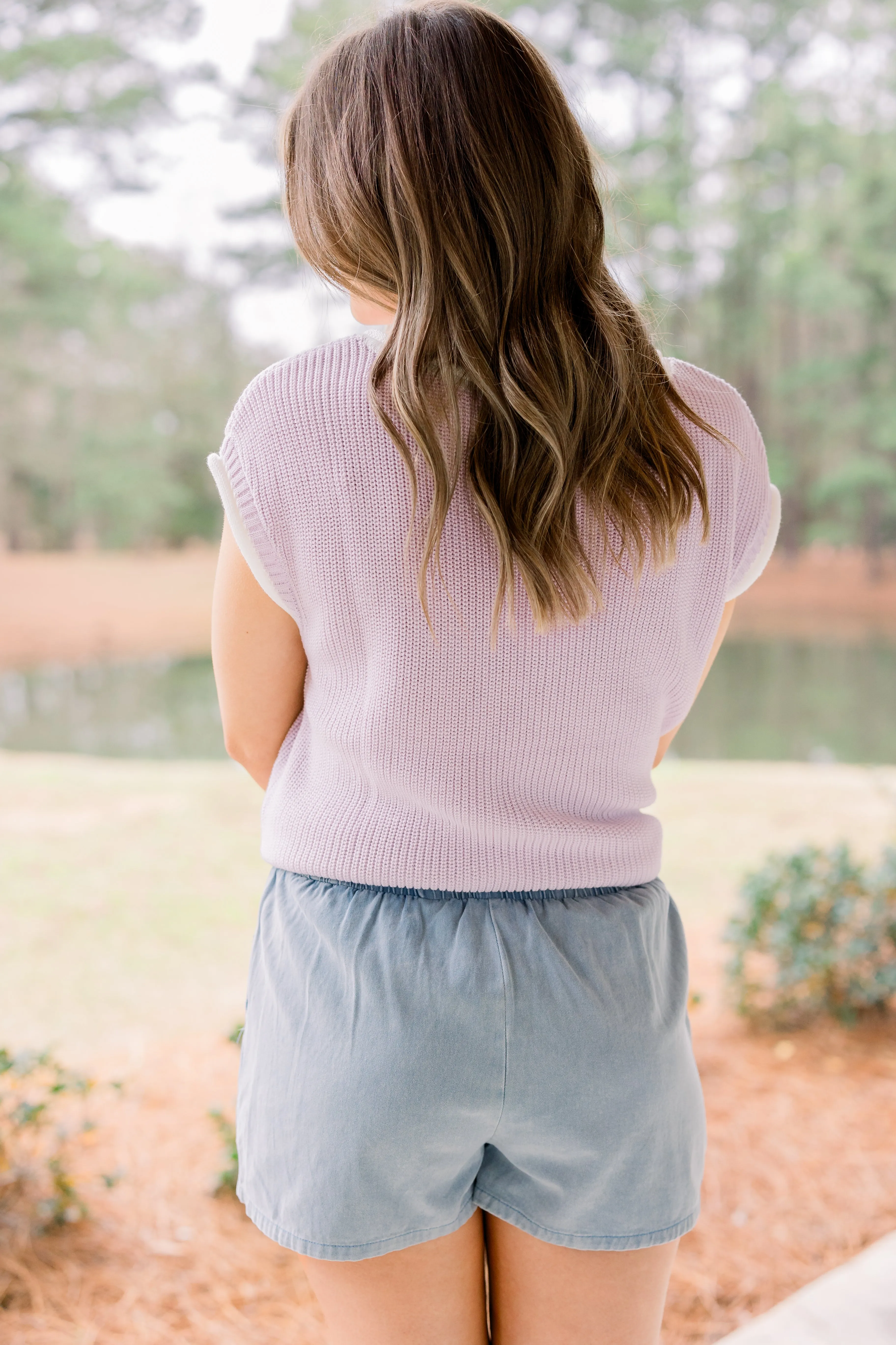 Rolled Edge Knitted Sweater Vest (Lavender)