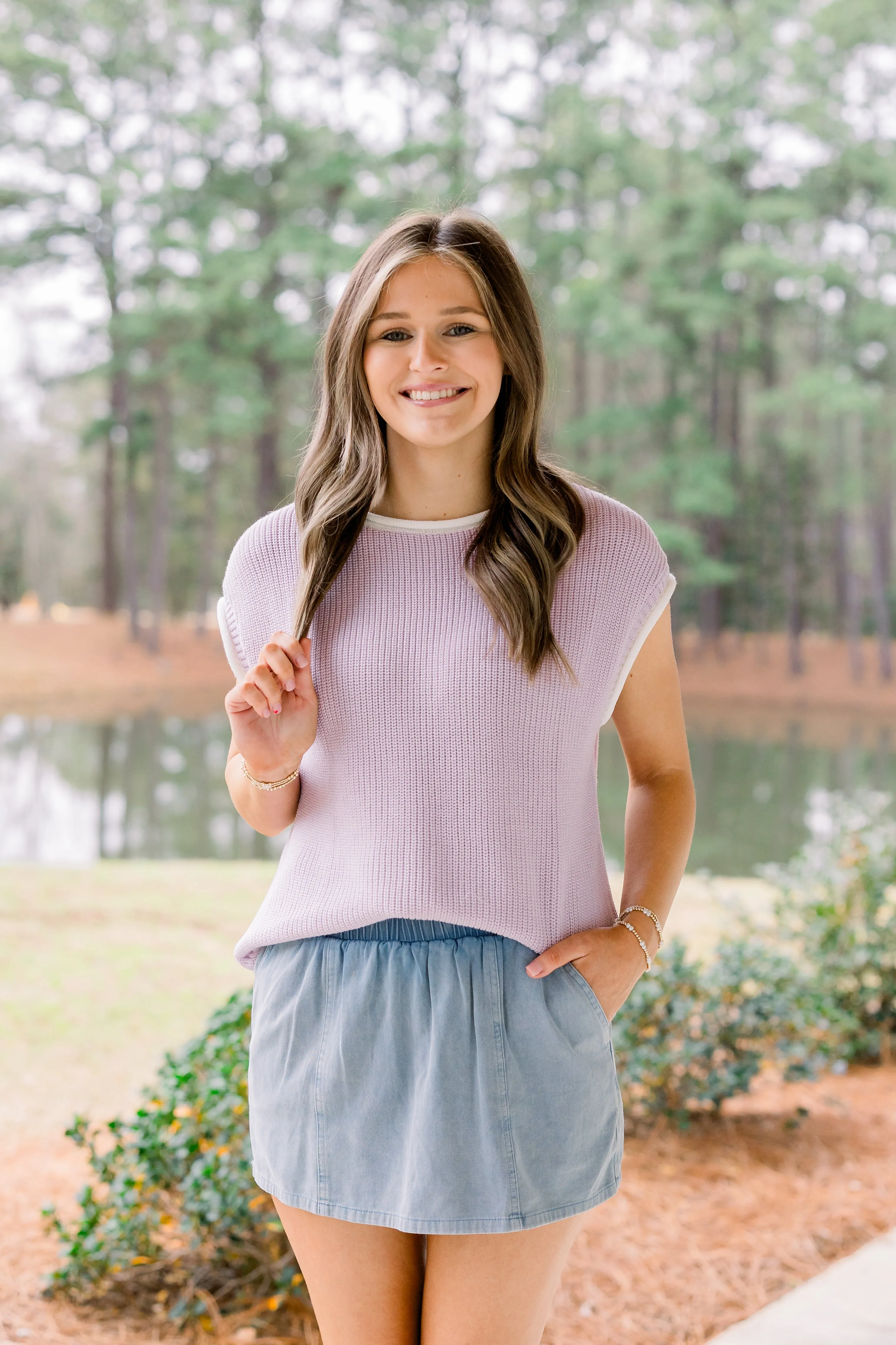 Rolled Edge Knitted Sweater Vest (Lavender)