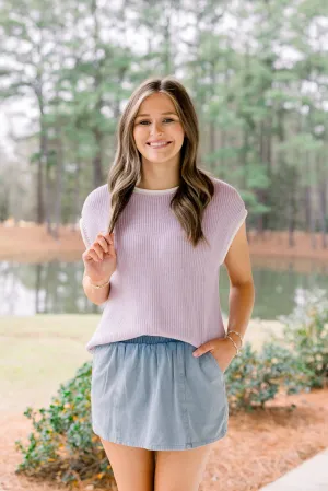 Rolled Edge Knitted Sweater Vest (Lavender)