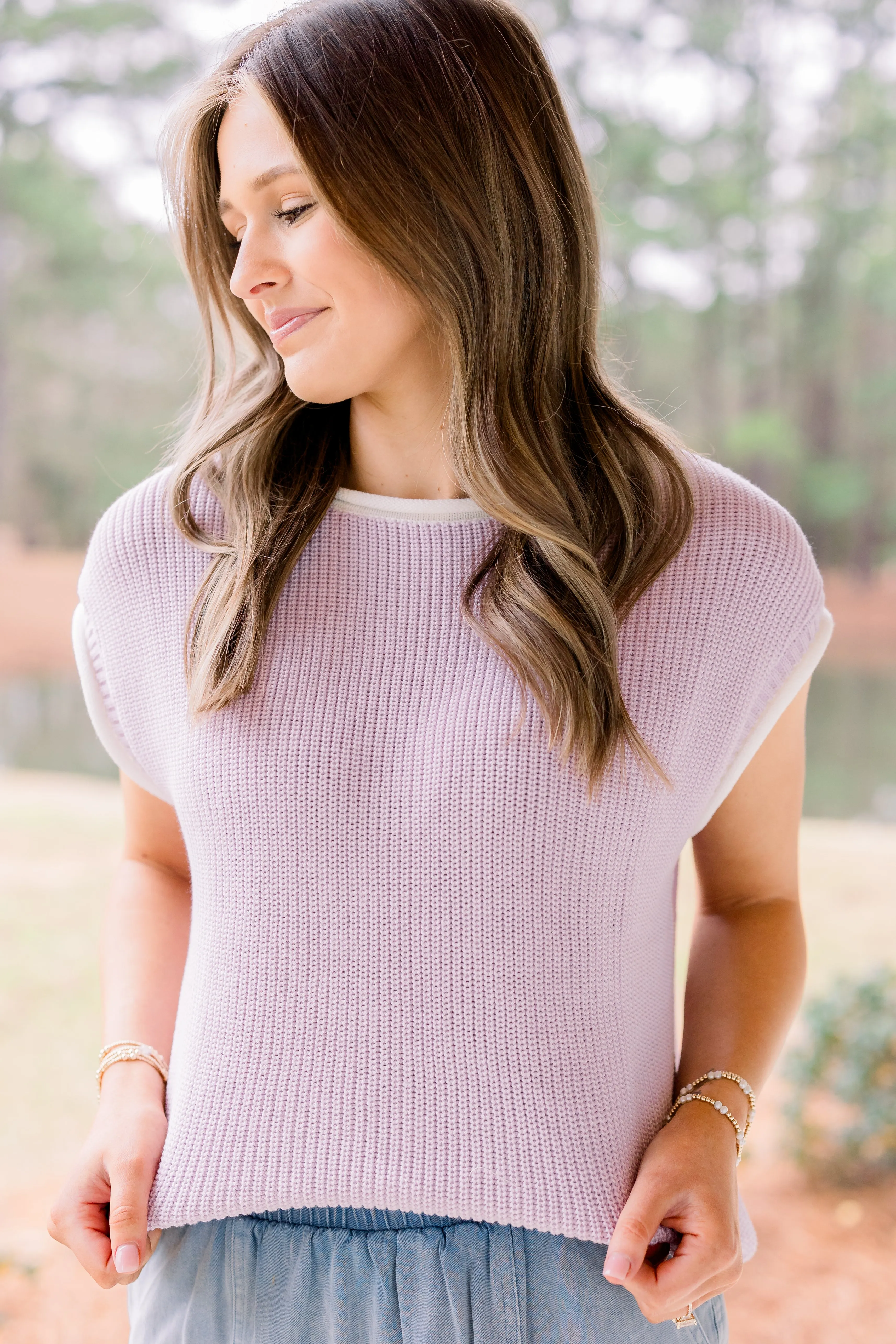 Rolled Edge Knitted Sweater Vest (Lavender)