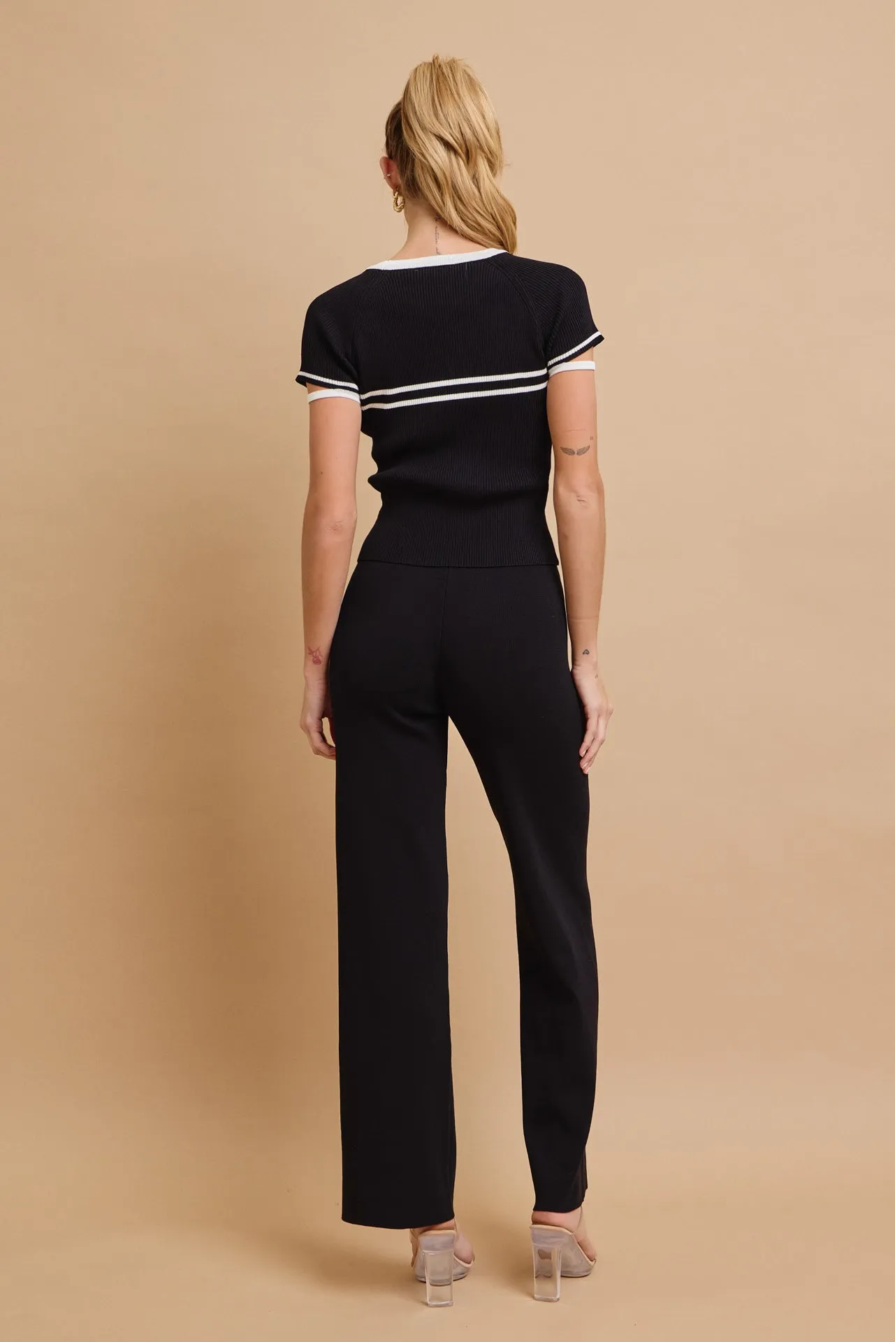 Ruby Knit Short Sleeve Stripe Top and Pants Set