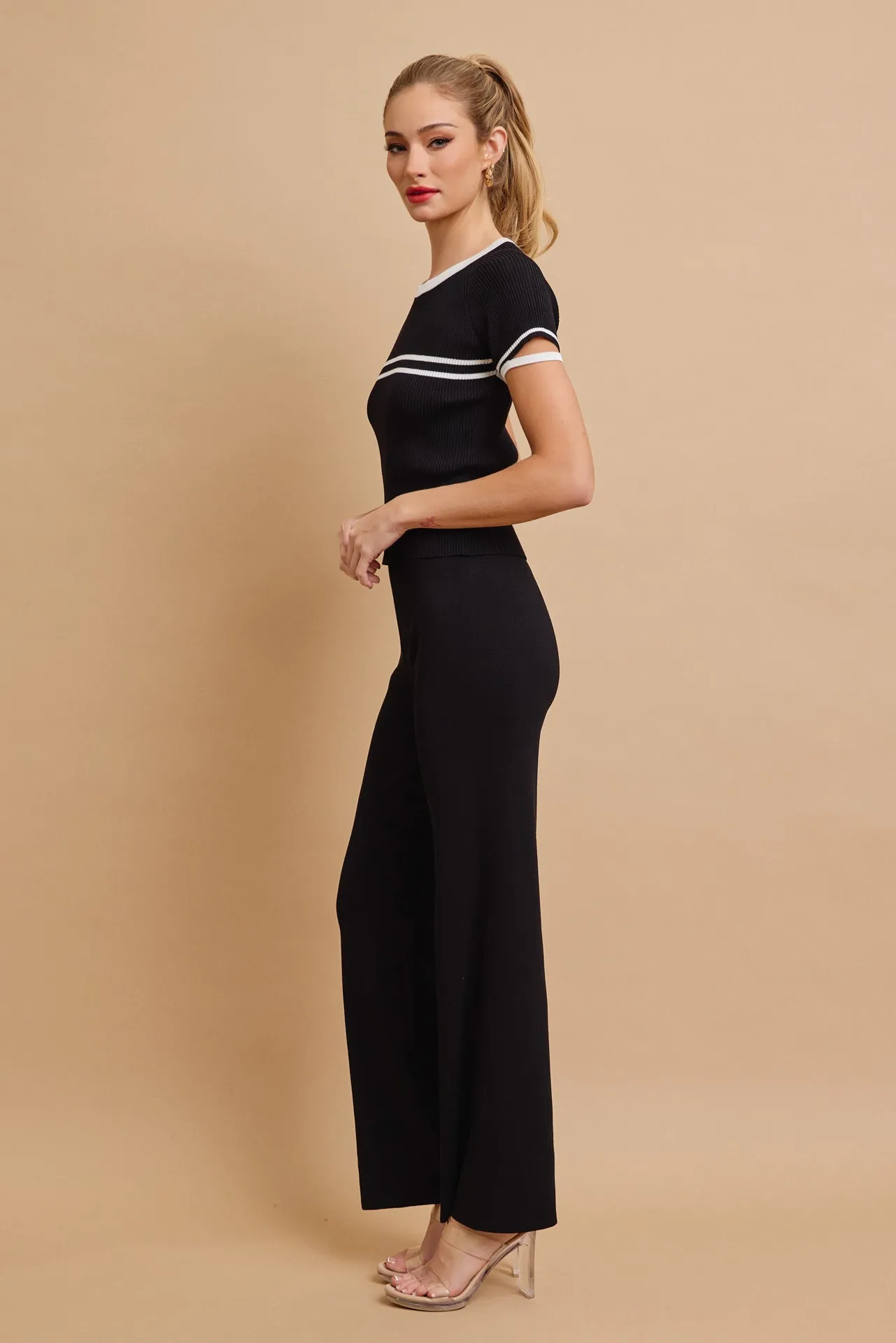 Ruby Knit Short Sleeve Stripe Top and Pants Set