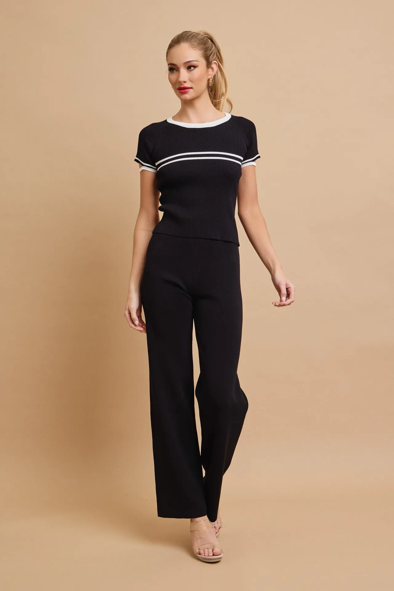 Ruby Knit Short Sleeve Stripe Top and Pants Set