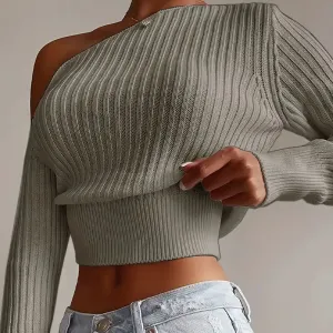 Sexy off shoulder sweater Crop Solid Color Sexy Party Club Style Knitted Sweater Pullover