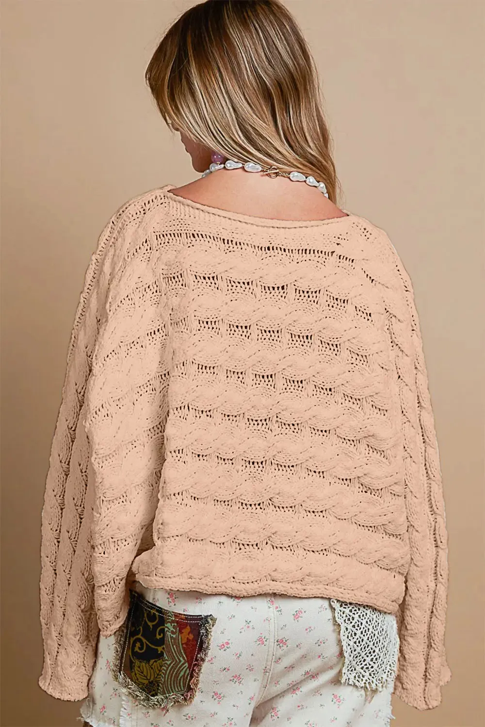 'Shelley' Round Neck Cable Knit Cropped Sweater
