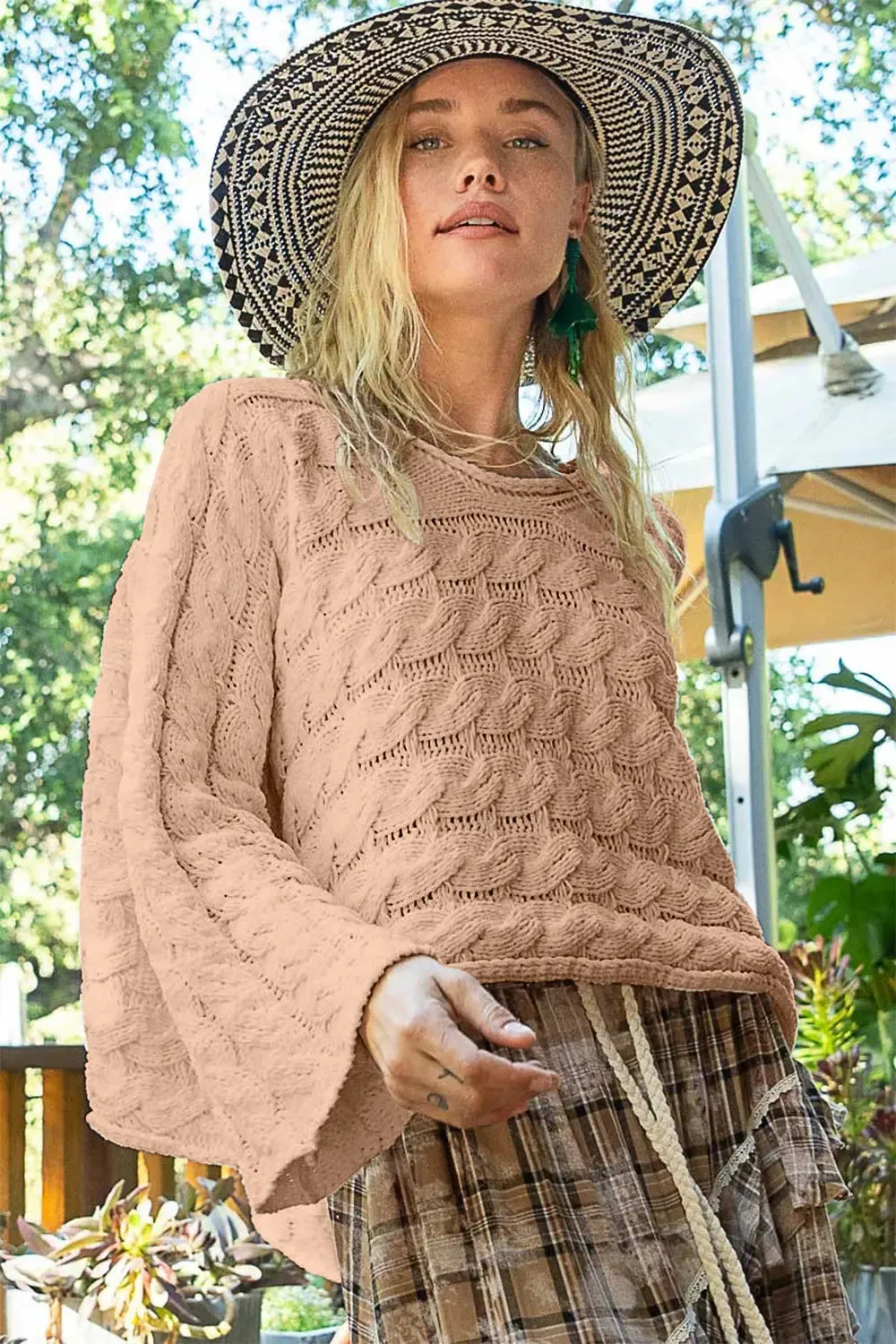 'Shelley' Round Neck Cable Knit Cropped Sweater
