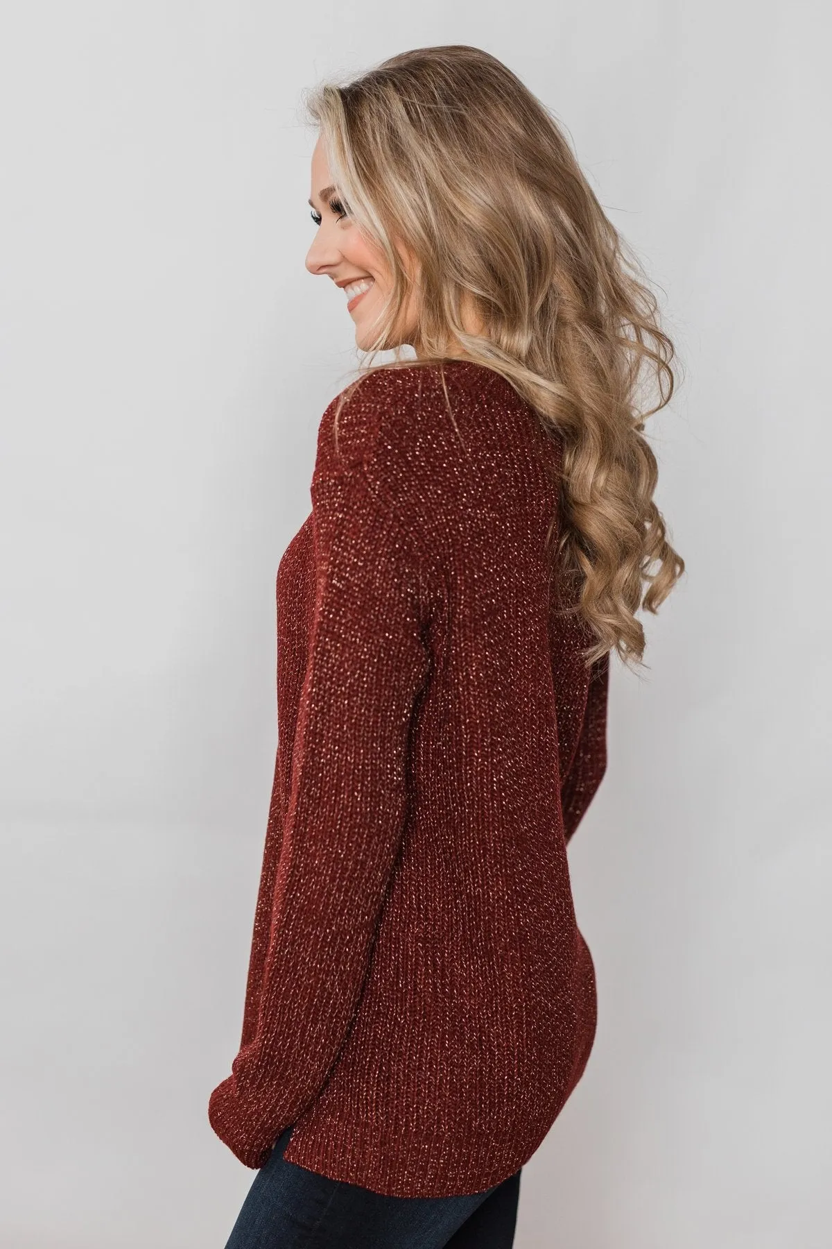 Shimmer All Night Long Knitted Sweater- Burgundy