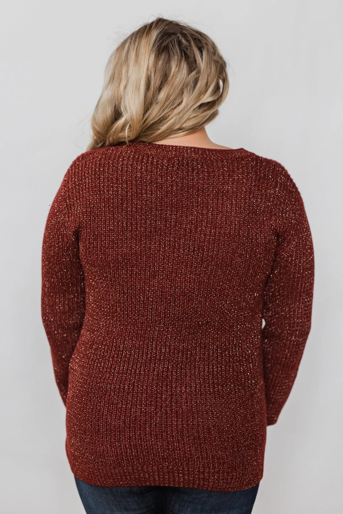 Shimmer All Night Long Knitted Sweater- Burgundy
