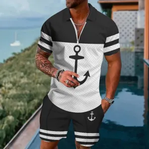 Short Sleeve Zip Polo Board Shorts Set 2404001856