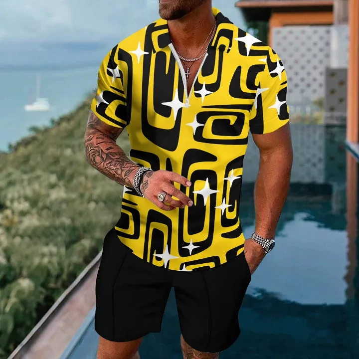 Short Sleeve Zip Polo Board Shorts Set 2404001858