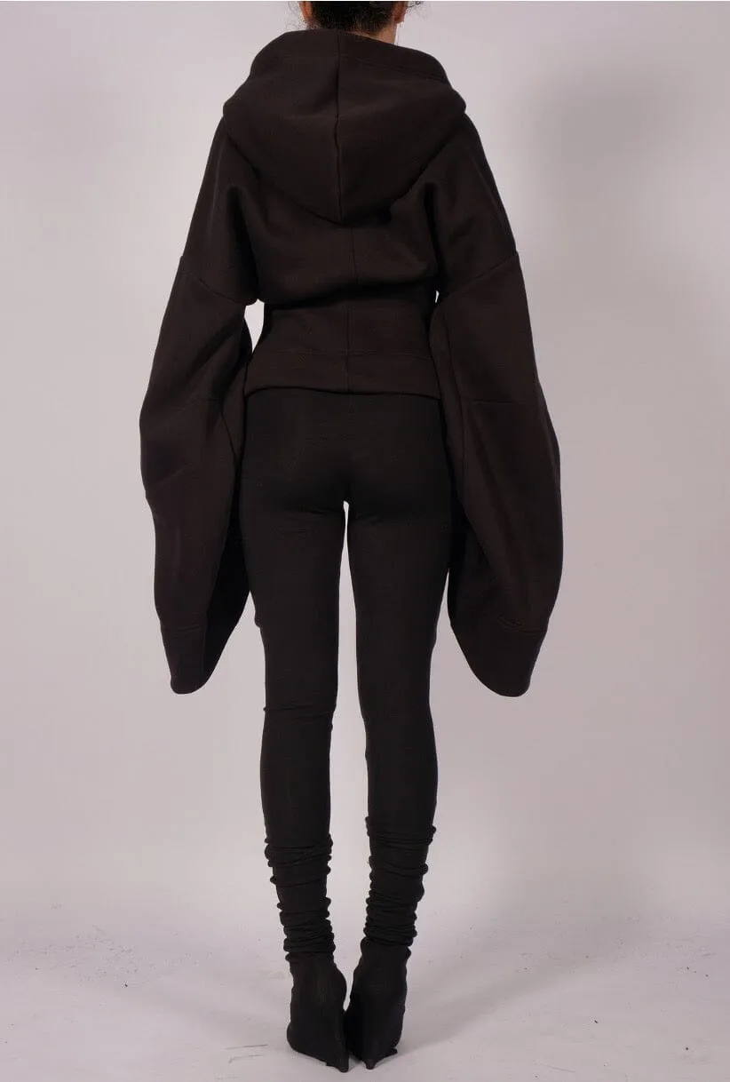 Short Sweatshirt Hoodie with Sleeve Detail