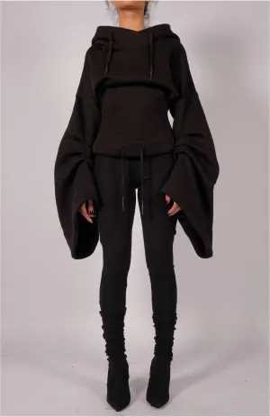 Short Sweatshirt Hoodie with Sleeve Detail