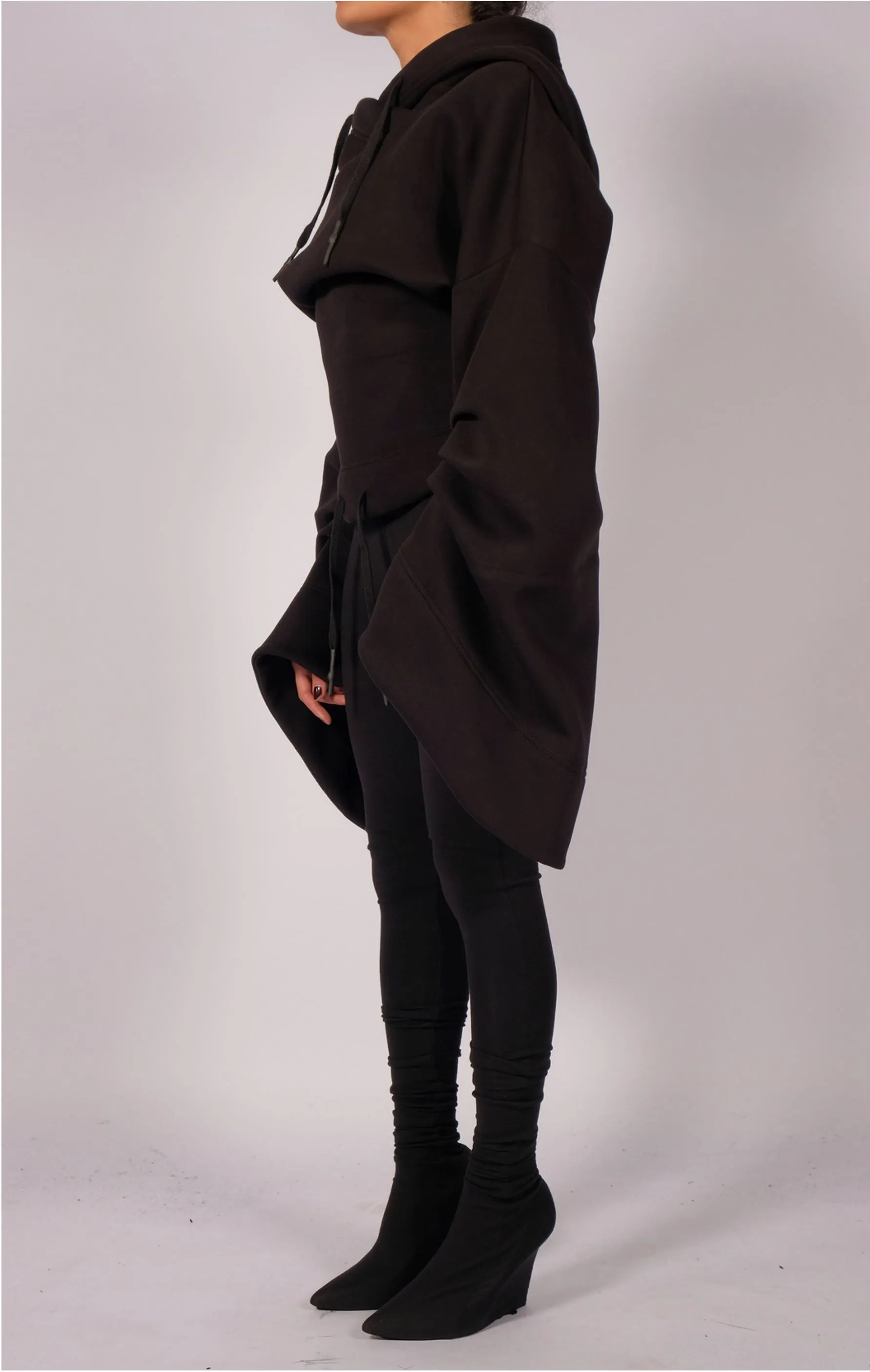 Short Sweatshirt Hoodie with Sleeve Detail