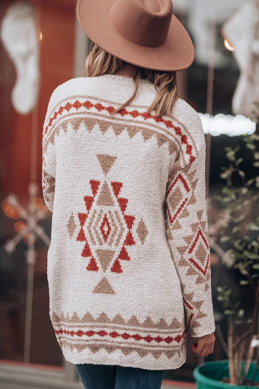 Snow White Aztec Pattern Open Knitted Sweater Cardigan