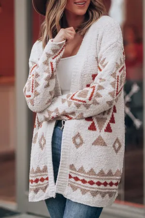 Snow White Aztec Pattern Open Knitted Sweater Cardigan
