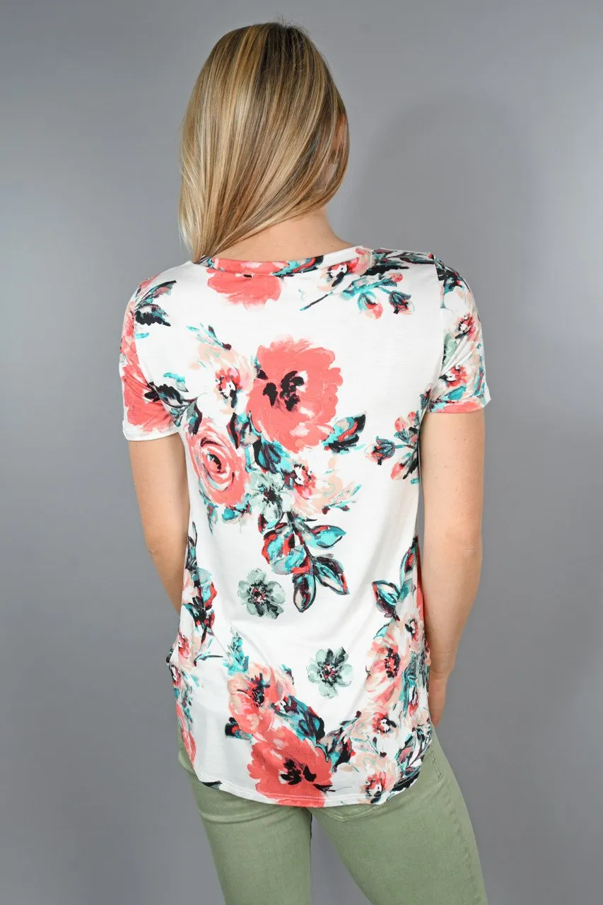 Speechless Floral Top ~ Teal