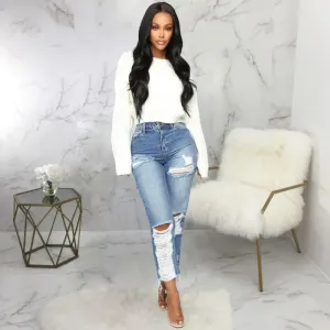 Stone Wash Ripped Skinny Jeans