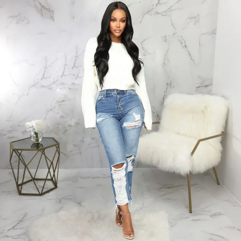 Stone Wash Ripped Skinny Jeans