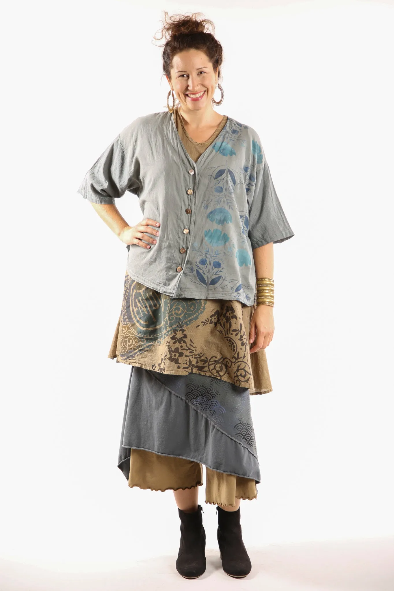 Striped Button Camp Top Moonwater 2285-P
