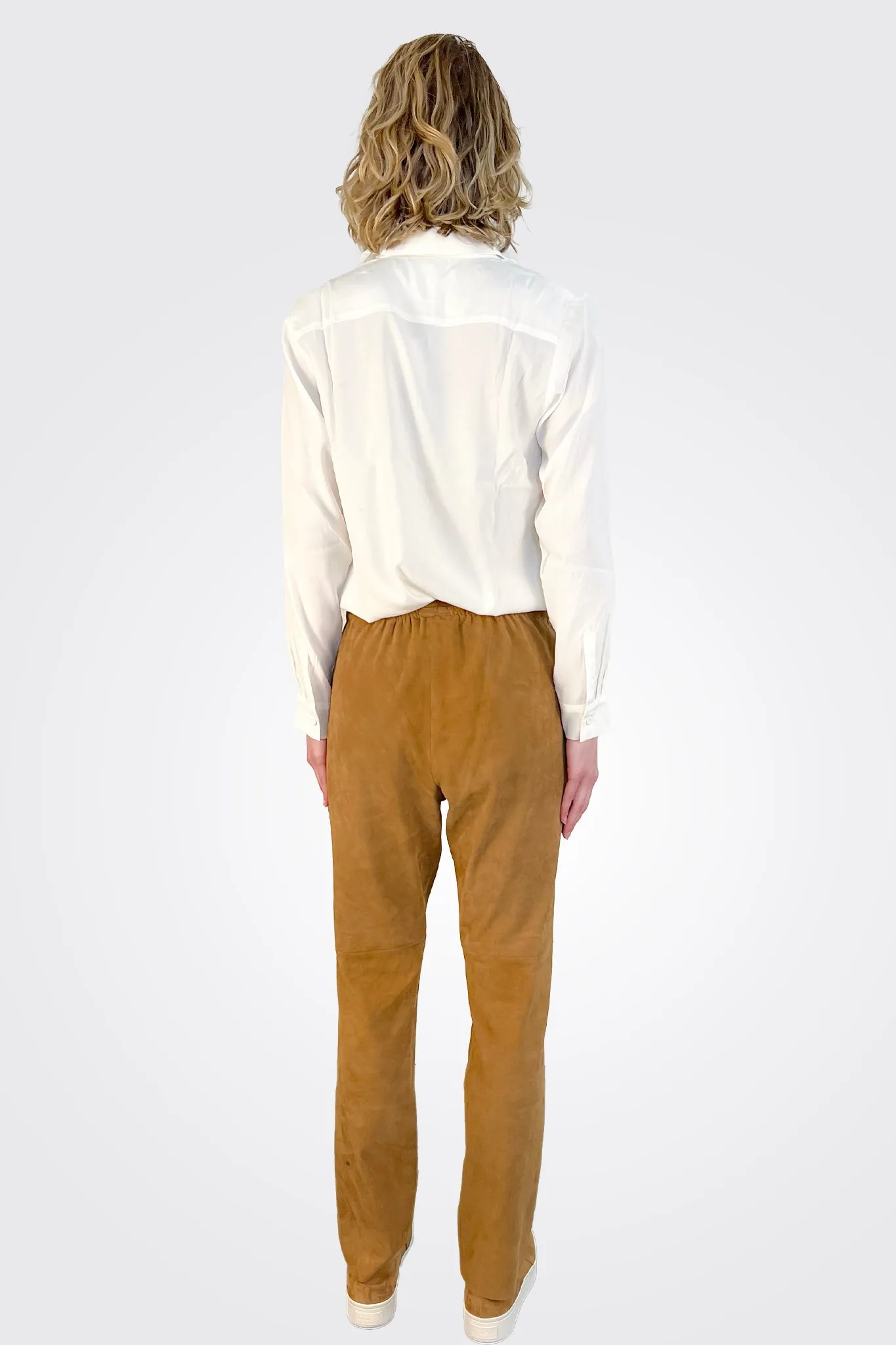 Suede Straight Leg Pants - Camel