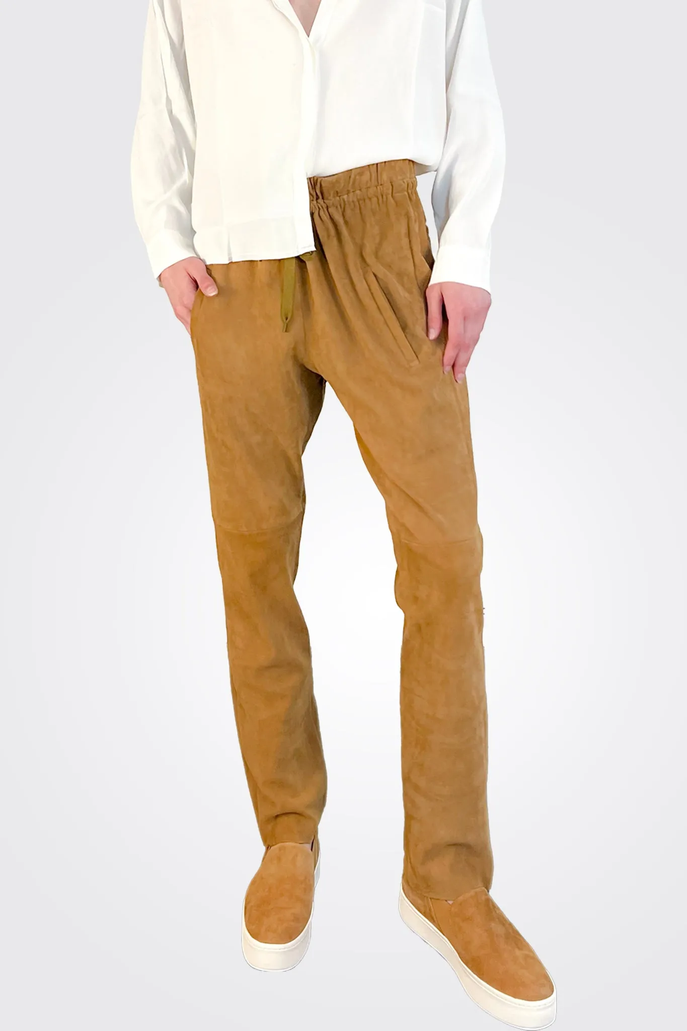 Suede Straight Leg Pants - Camel