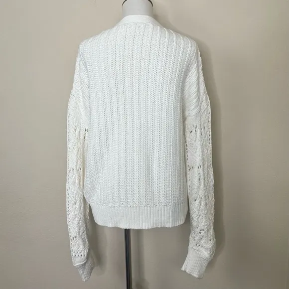 Sundance Aveline Warm White Cotton Button Down V-Neck Cardigan Sweater