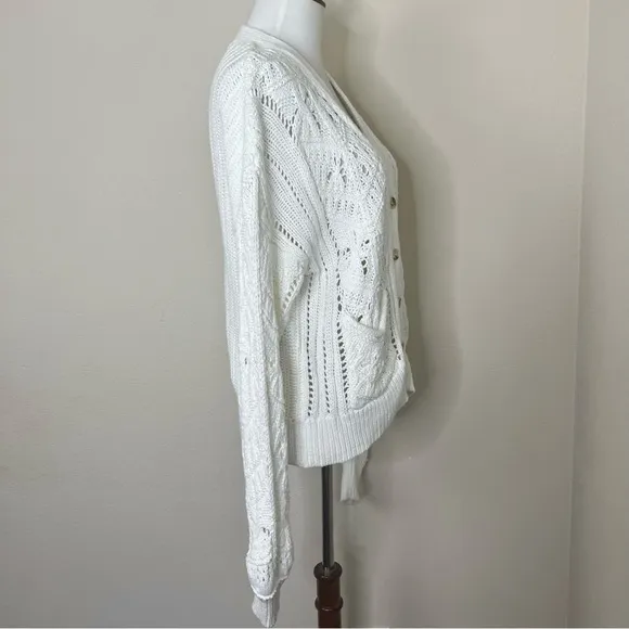 Sundance Aveline Warm White Cotton Button Down V-Neck Cardigan Sweater