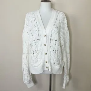 Sundance Aveline Warm White Cotton Button Down V-Neck Cardigan Sweater