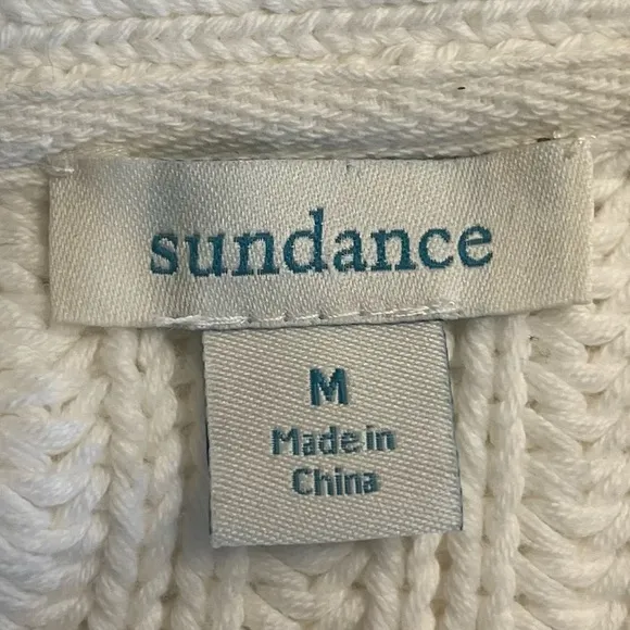 Sundance Aveline Warm White Cotton Button Down V-Neck Cardigan Sweater