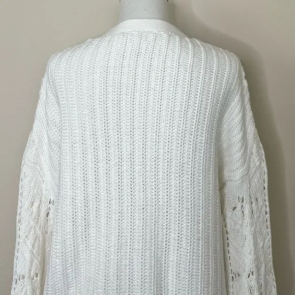 Sundance Aveline Warm White Cotton Button Down V-Neck Cardigan Sweater