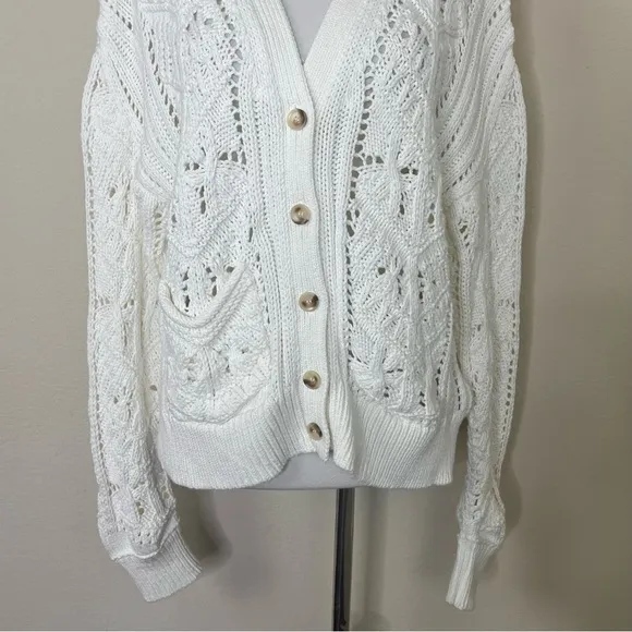 Sundance Aveline Warm White Cotton Button Down V-Neck Cardigan Sweater