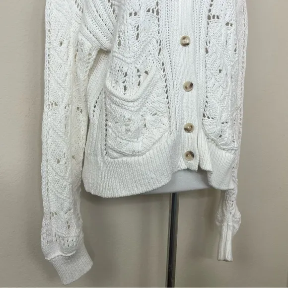 Sundance Aveline Warm White Cotton Button Down V-Neck Cardigan Sweater