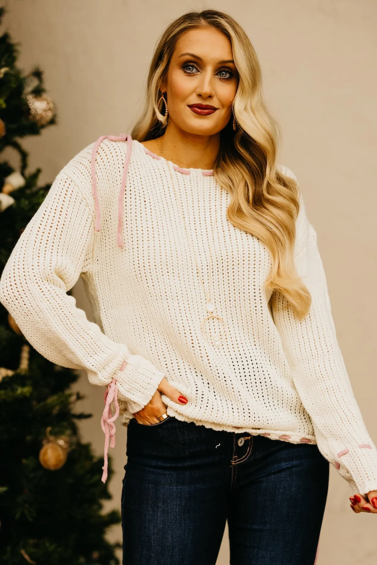 The Molly Contrast Tie Chunky Sweater