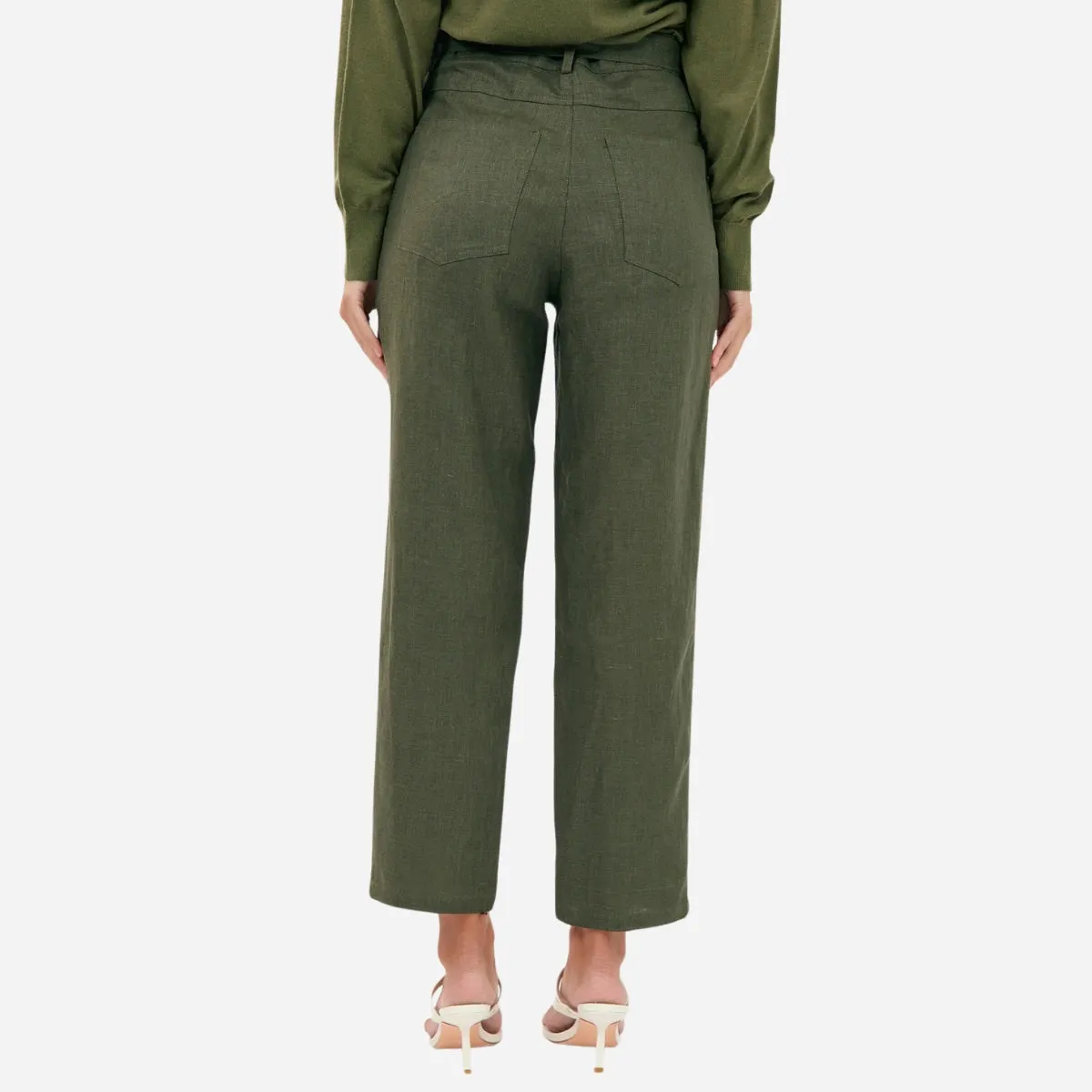Tiffany Belted Linen Pants (Khaki)
