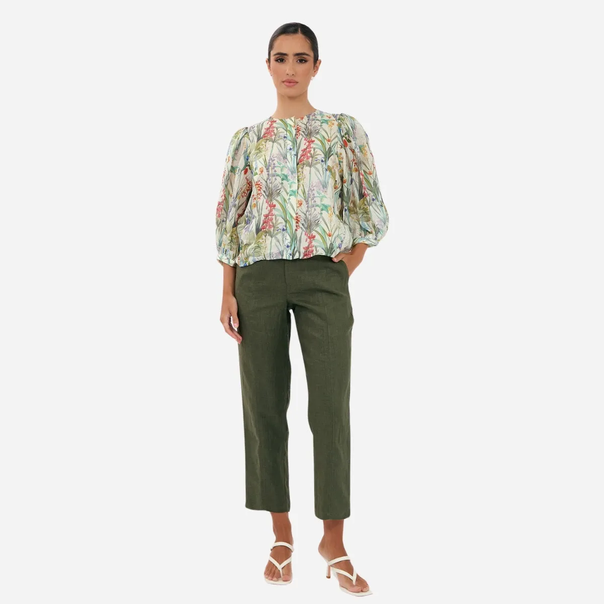 Tiffany Belted Linen Pants (Khaki)