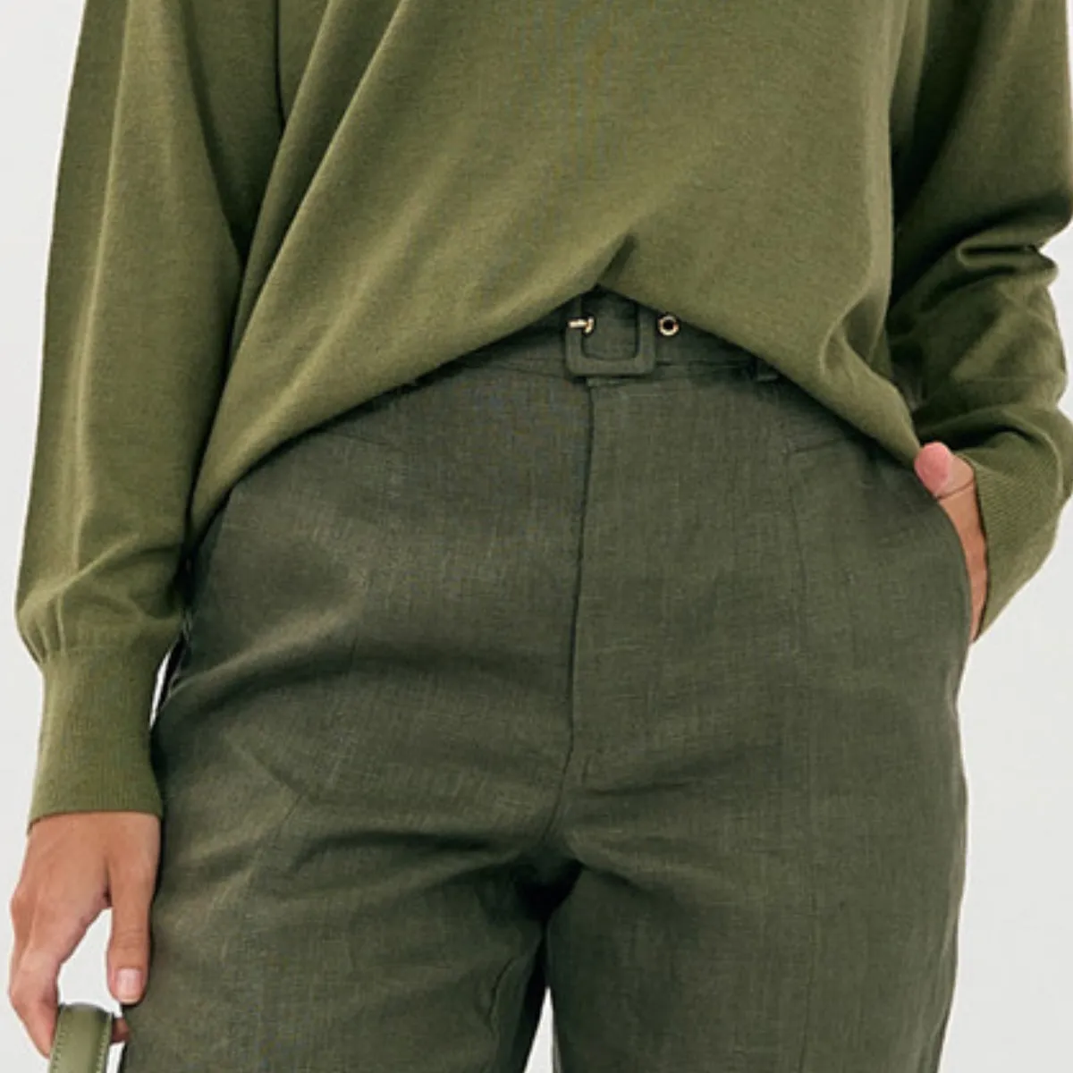 Tiffany Belted Linen Pants (Khaki)