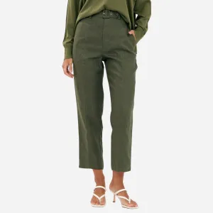 Tiffany Belted Linen Pants (Khaki)