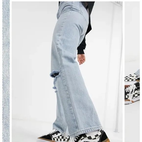 TOPSHOP Boot Cut High Rise Light Wash Ripped Knees Jeans