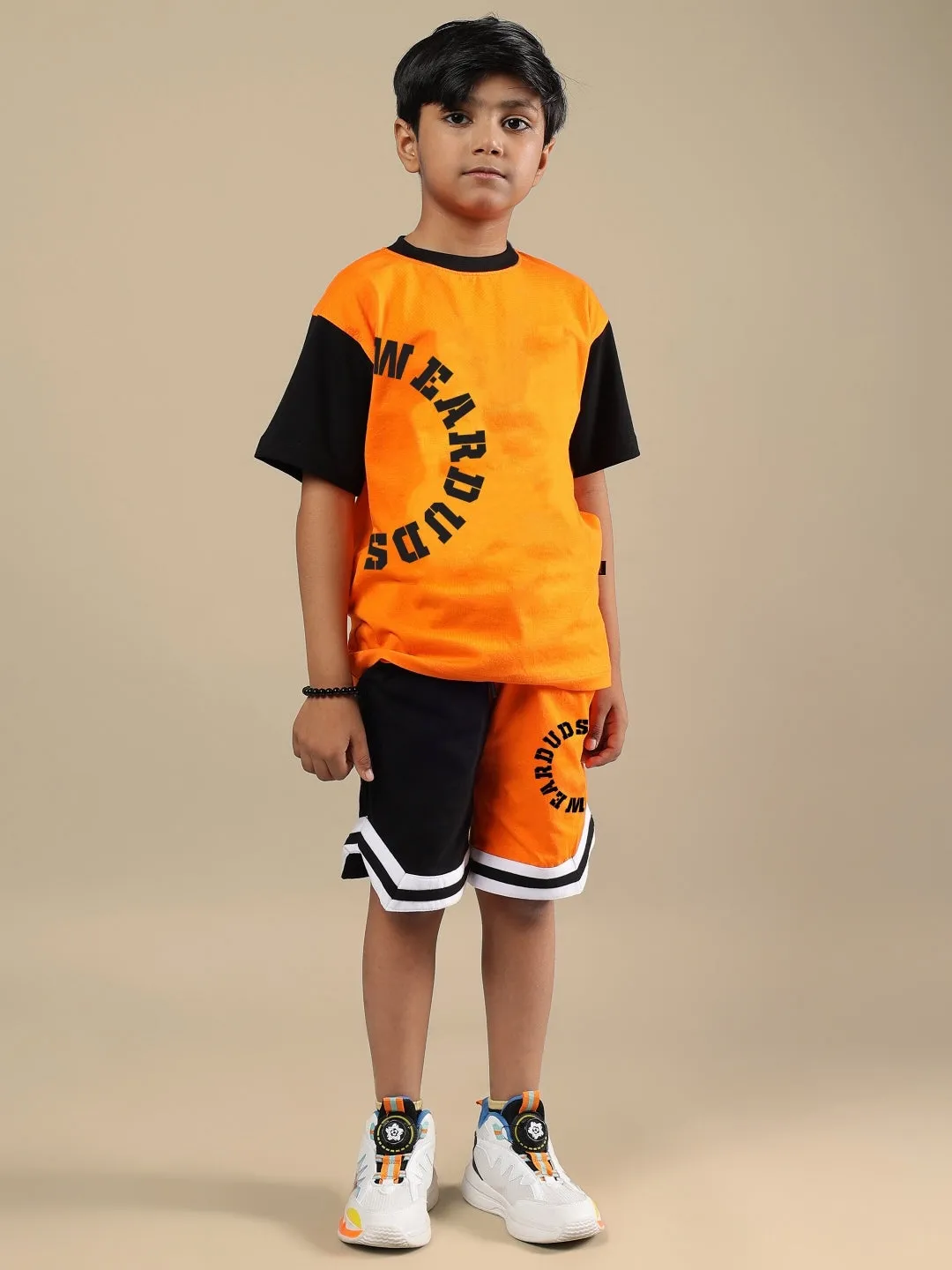 TRACK & FIELD SHORTS FOR BOYS & GIRLS (BLACK-ORANGE)