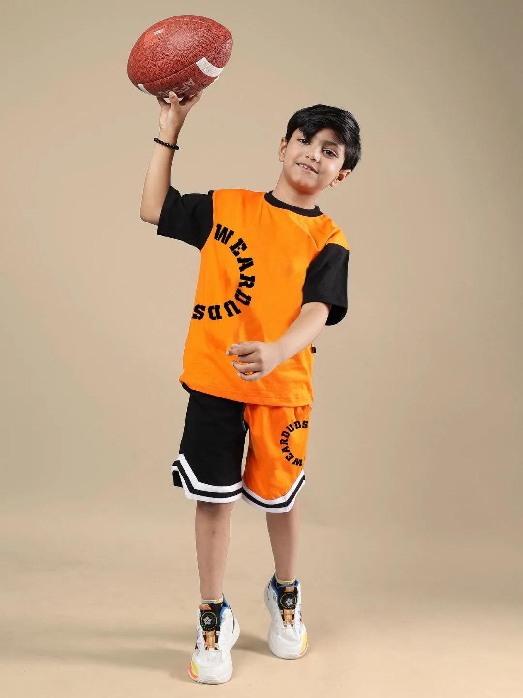 TRACK & FIELD SHORTS FOR BOYS & GIRLS (BLACK-ORANGE)