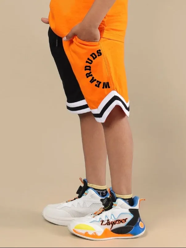 TRACK & FIELD SHORTS FOR BOYS & GIRLS (BLACK-ORANGE)
