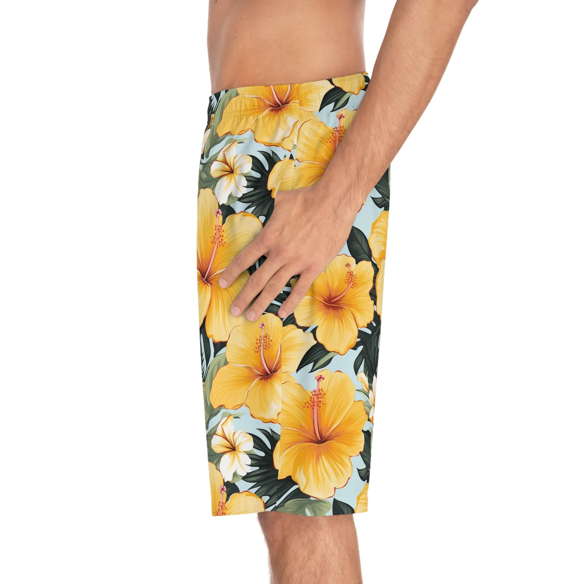Tropical Hibiscus Board Shorts for Men | Summer Swimwear