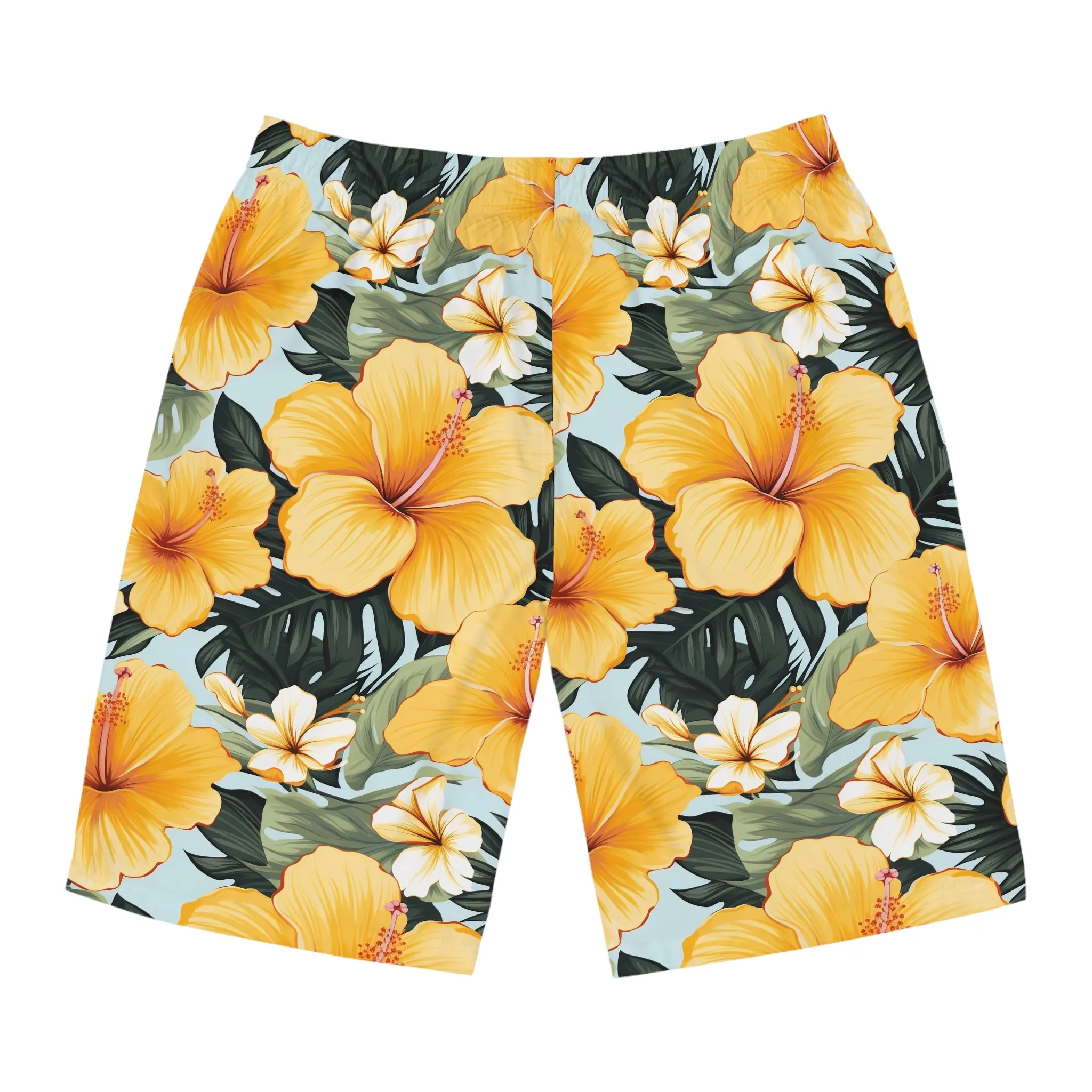 Tropical Hibiscus Board Shorts for Men | Summer Swimwear
