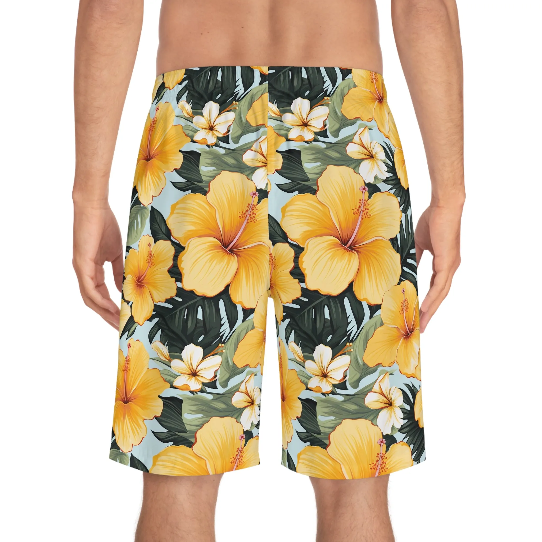 Tropical Hibiscus Board Shorts for Men | Summer Swimwear