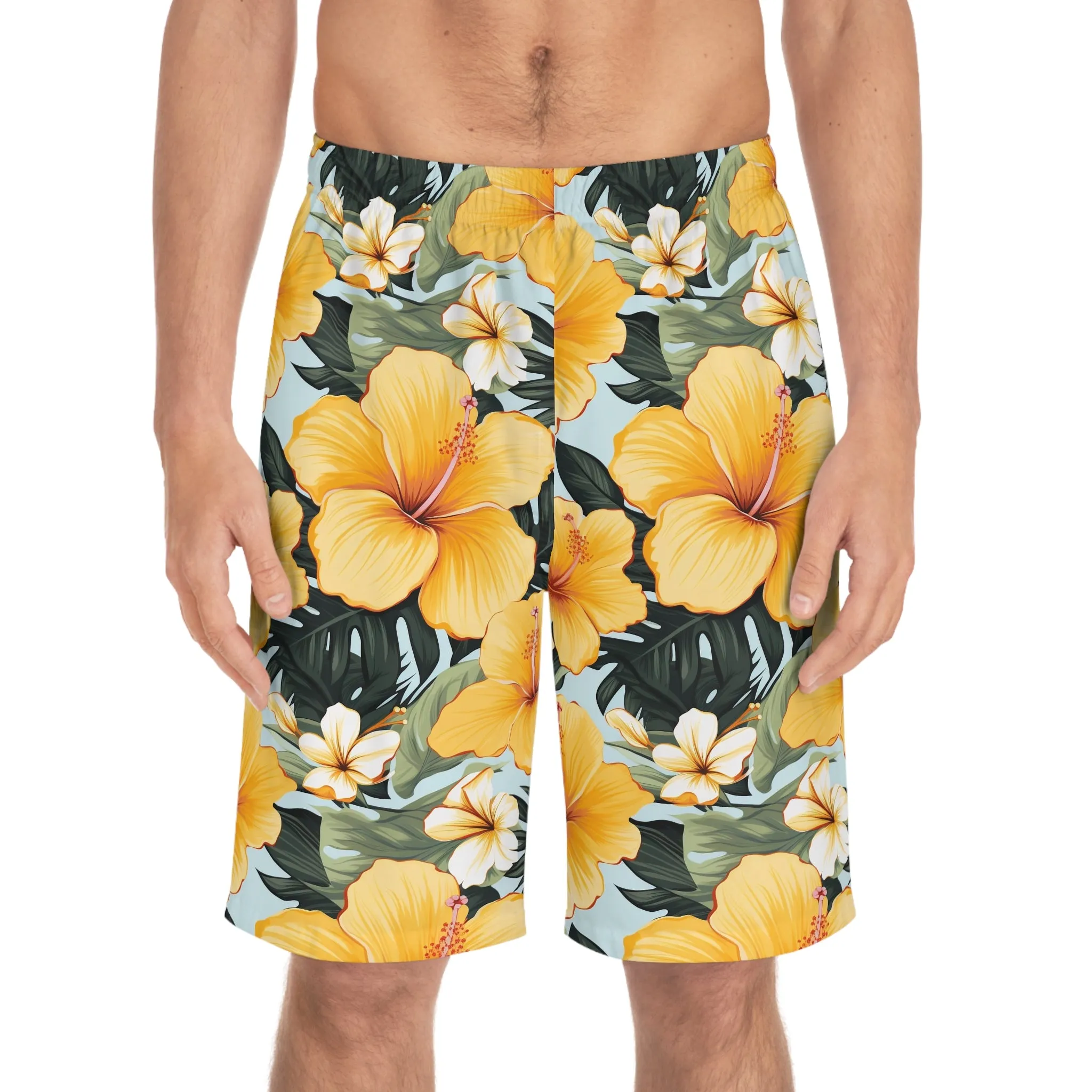 Tropical Hibiscus Board Shorts for Men | Summer Swimwear